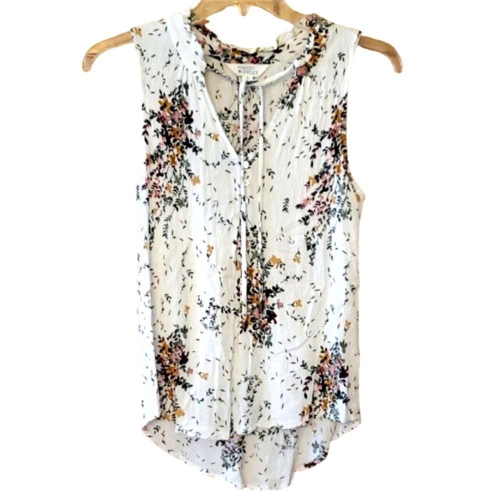 Market & Spruce Womens Sleeveless Floral Crinkle Blouse With Tie Size Medium